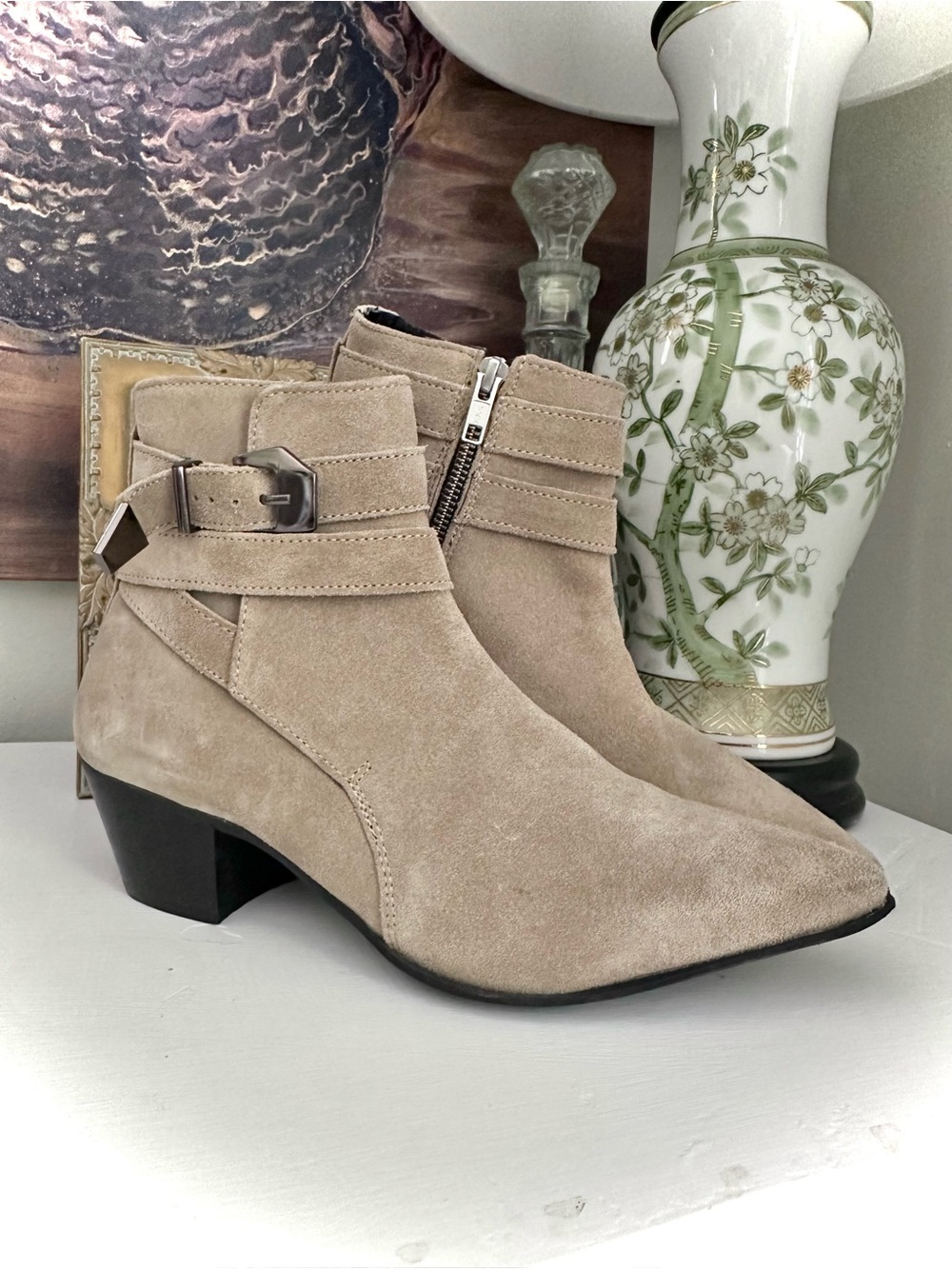 ASOS Men’s Stone Suede Chelsea Boots Stacked Heel Western Sz 7